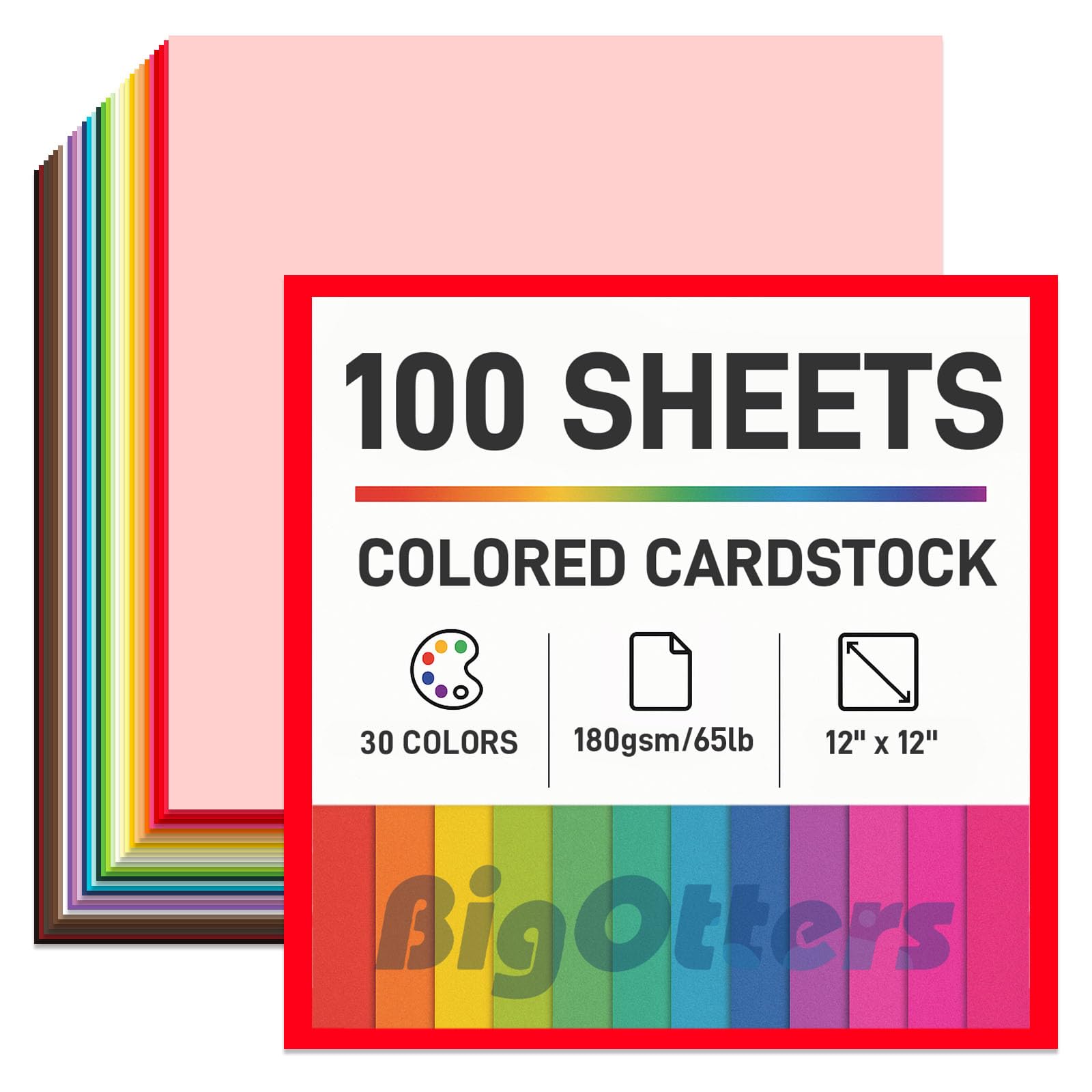 BigOtters 100 Sheets Cardstock, Colored Cardstock Printer Paper 30 Assorted Colors, Construction Paper, for DIY Crafts Scrapbook, Back to School
