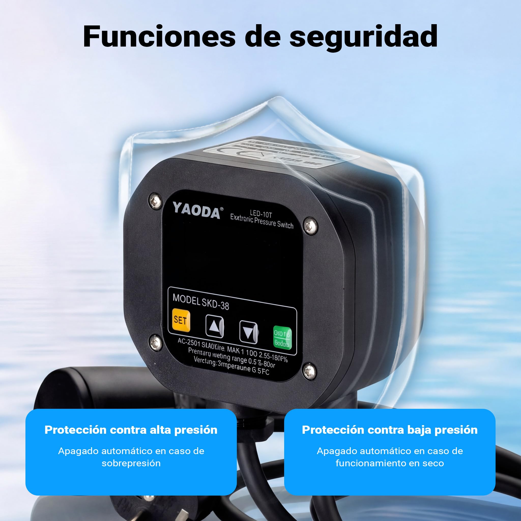 Wiltec Presostato electrónico para sistemas domésticos de suministro de agua, bombas de jardín, sensor interruptor de presión arranque/parada automática, protección contra funcionamiento en seco
