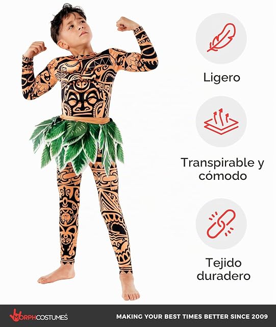 Foto 3 de 6 de Morph Disfraz Niño, Hawaiano y Polinesio, Disfraz de Película para Carnaval y Halloween, 4-6 años