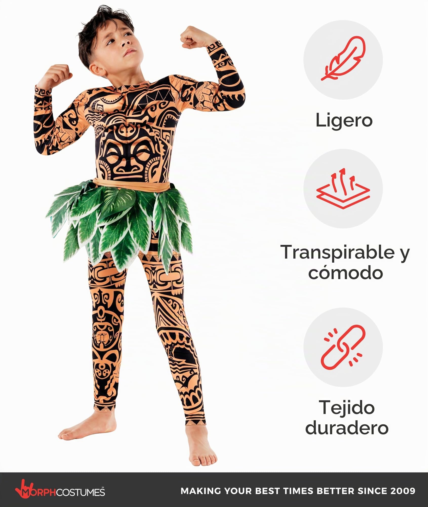 Morph Disfraz Niño, Hawaiano y Polinesio, Disfraz de Película para Carnaval y Halloween