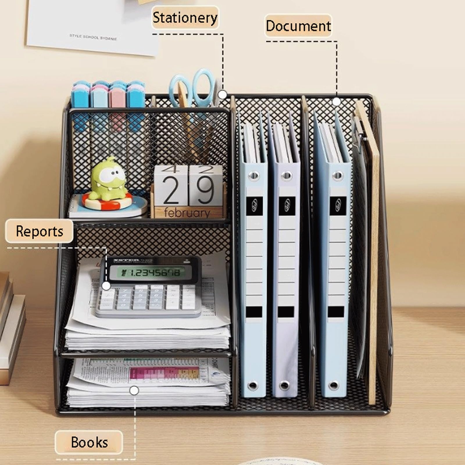Organizer Scrivania con portadocumenti, 3 Livelli Organizer Ufficio Porta Documenti Organizzatore in Rete per Scrivania(Black)