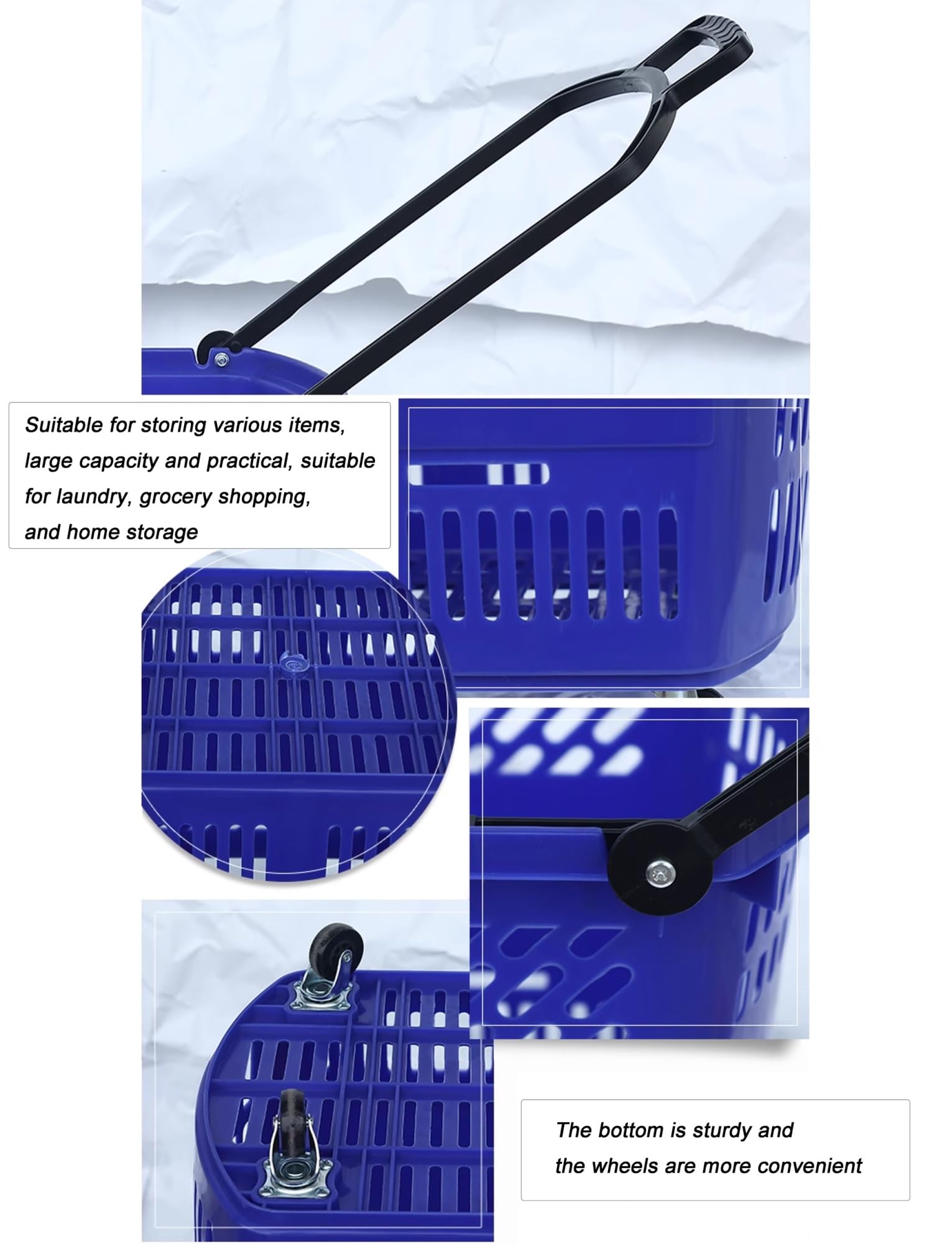 Set di 6 carrelli della spesa con manici e ruote, in plastica, portatili, per supermercati e negozi al dettaglio (blu, 58 x 40 cm)