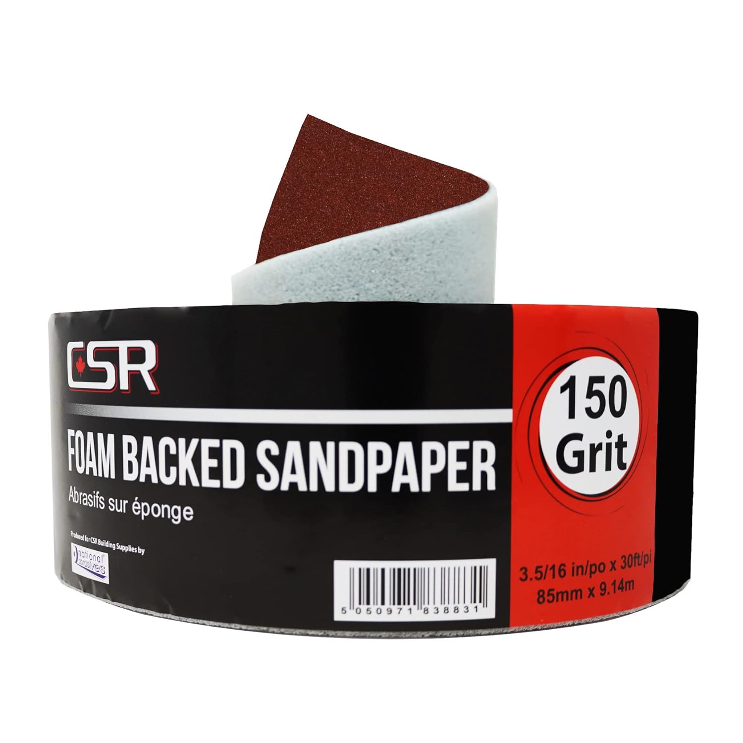 CSR Drywall Sponge Back Sandpaper Roll 35/16" x 30' (150 Grit