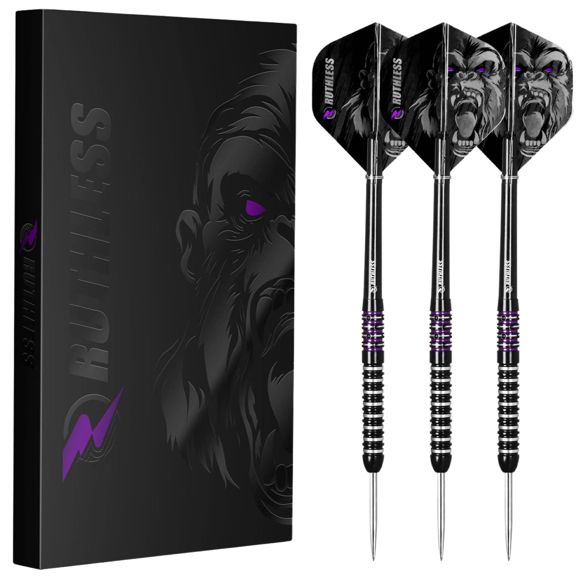 RUTHLESS | Animal Darts Set | Steel Tip | 90% Tungsten Barrel | Dart Flights and Stems Included | Available in Multiple Designs and Weights. (Gorilla, 22g)
