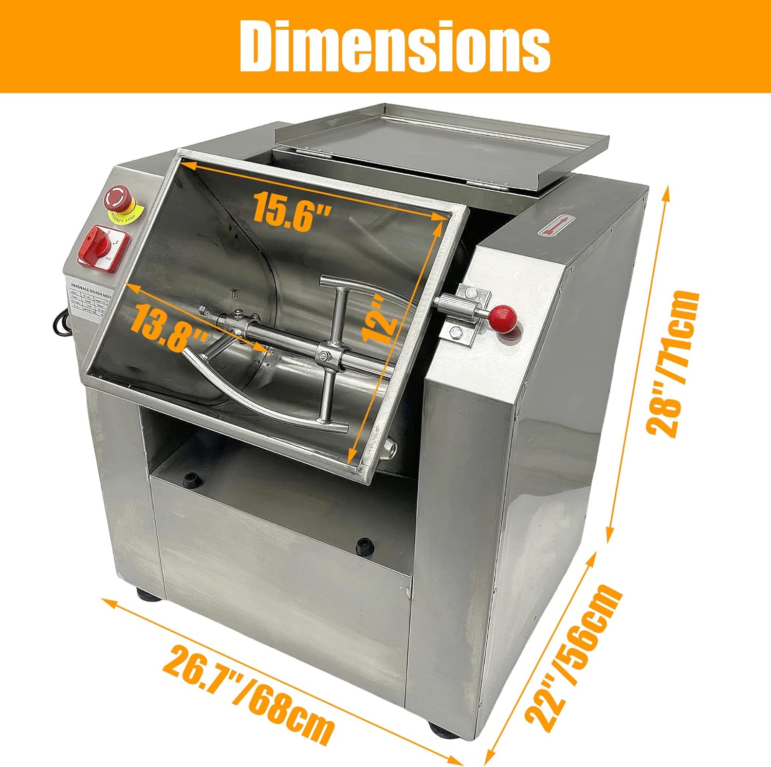 TECHTONGDA Commercial Dough Mixer All Stainless Steel Flour Mixer Dough Kneading Machine 110V Heavy Duty Dough Blender Stand Food Mixer with 15 KG Kneading Capacity and 90 Degree Tilt Bowl