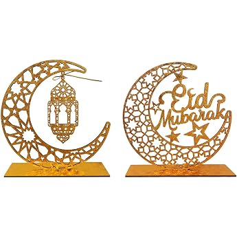 Set of 2 Moon Ramadan Table Decoration Ramadan Wooden Moon Decoration Eid