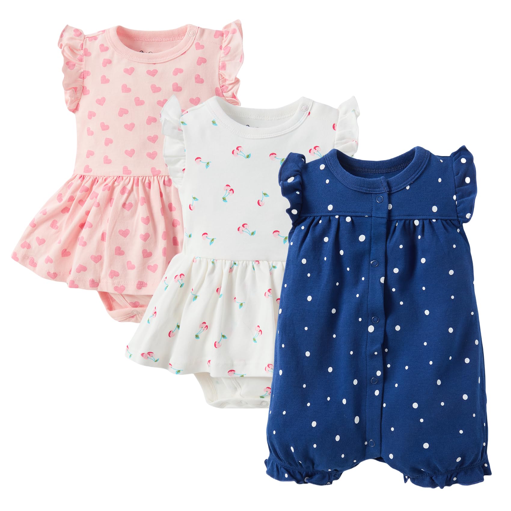 3-pack 100 Cotton Baby Girl Rompers 0-24 months Ruffle Sleeve Toddler Romper Summer Clothes Set