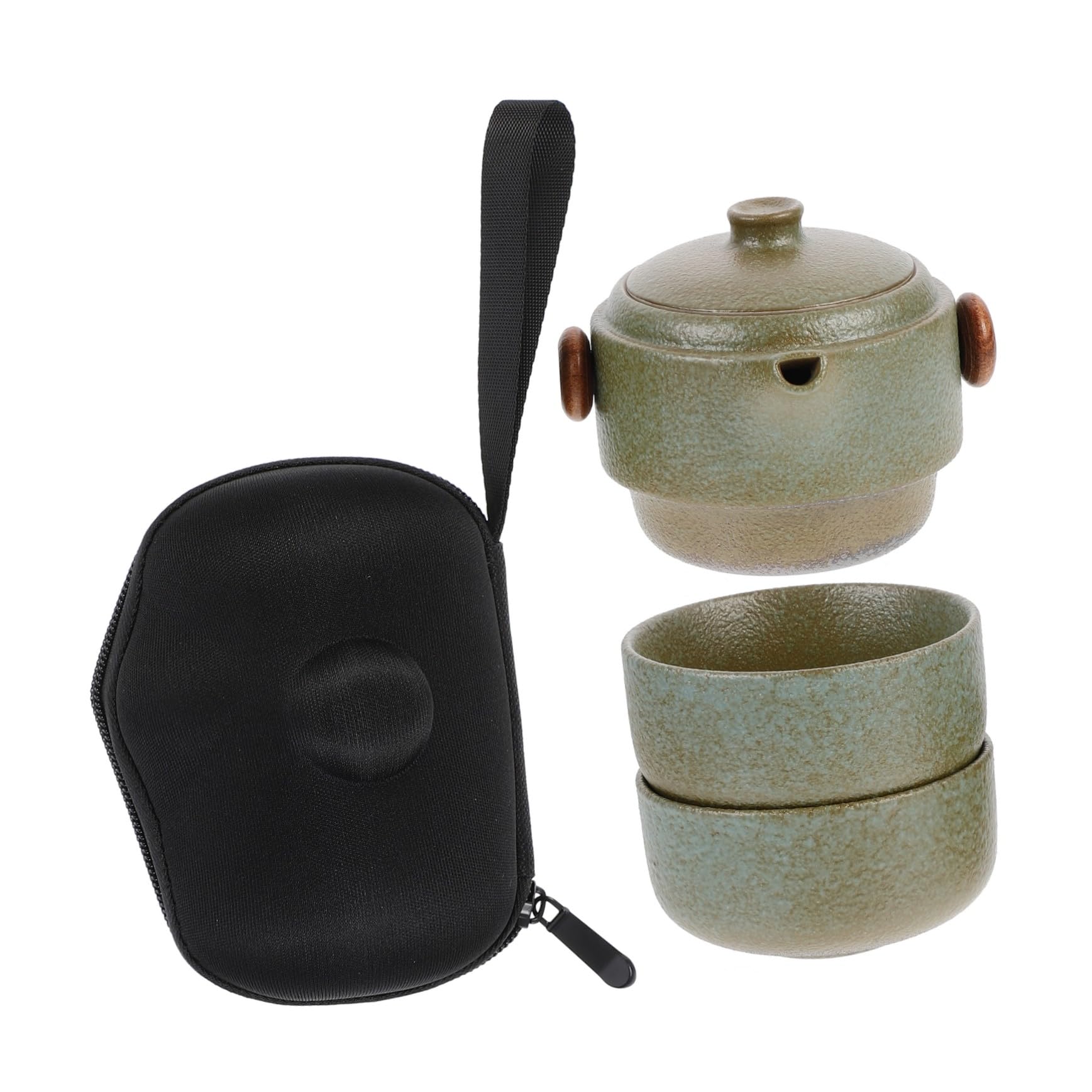 DOITOOL Juego de Té Incluye Tetera y 2 Tazas de Cerámica de Kung Fu Portátil Verde Filtro Interior y Función Antiquemaduras para Viajes y Uso en Casa