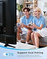 Vista 7 de Receptor transmisor Bluetooth 5.4 aptX adaptativo para 2 AirPods/auriculares, adaptador de audio Bluetooth 2 en 1 con micrófono y pantalla LED