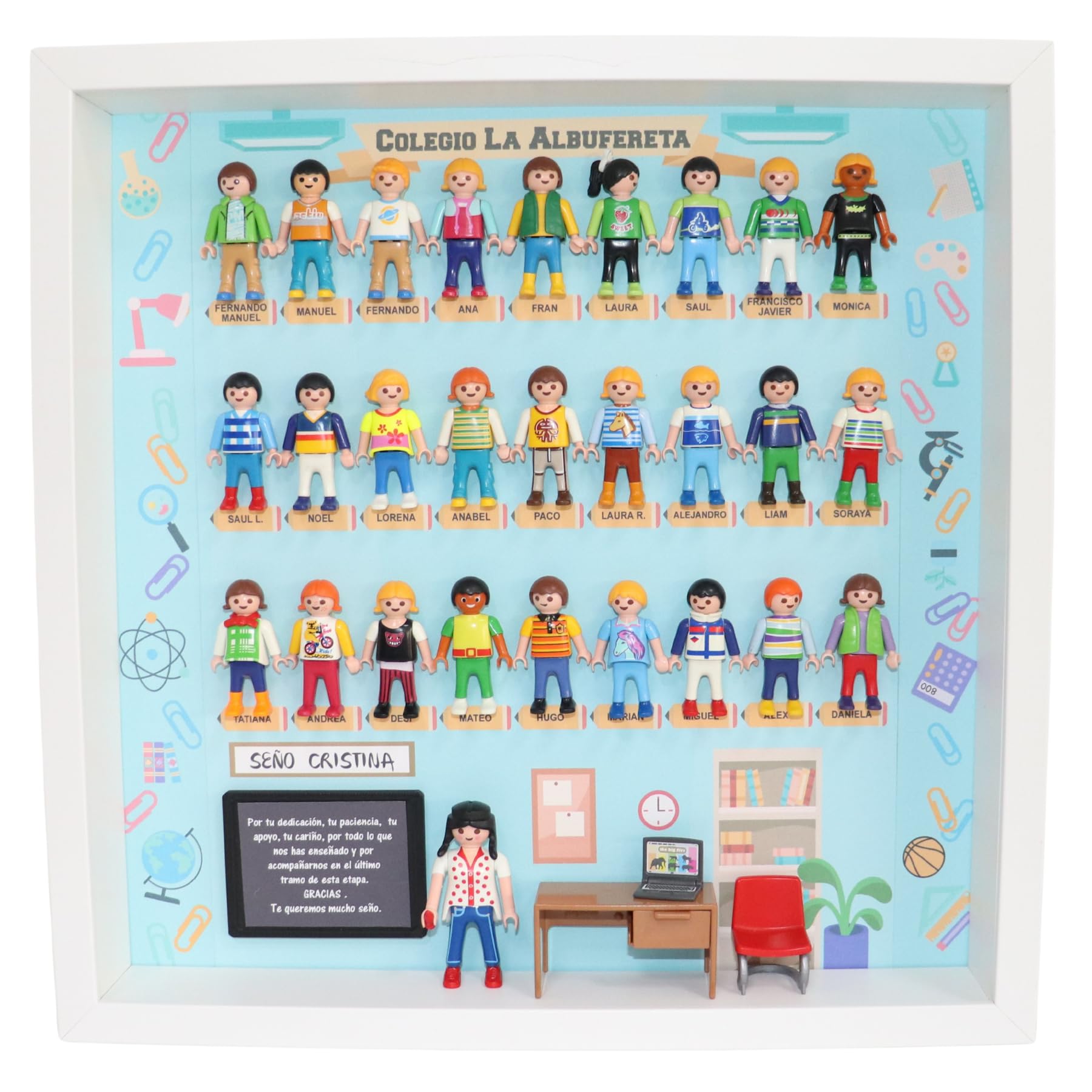 CUADRO PLAYMOBIL Modelo GRACIAS PROFE. Regalos para PROFESORES. Ideal para regalar en FIN DE CURSO. Regalos personalizados y originales para profes. Regalos TPMAS.