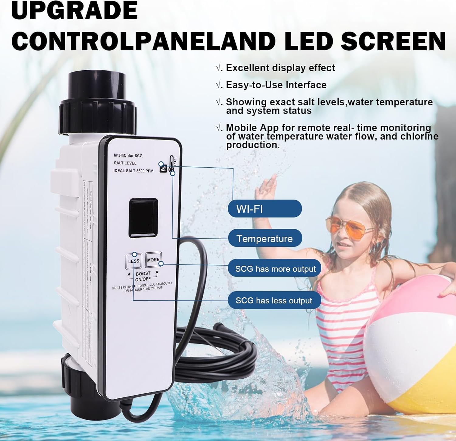 EC-520555 Upgraded Salt Cell Saltwater Chlorine Generator, Compatible with Pentair IntelliChlor IC40 Pool Chlorinator, Salt Chlorinator System for In-Ground Pools up to 40,000 Gallons