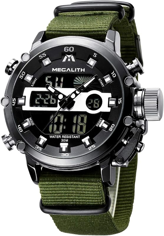 Relojes MEGALITH para hombre Waterproof Digital Military Sport Tactical Multifunction Heavy Duty Led Rugged Watch para hombre, cronómetro con alarma, correa de nylon/cuero