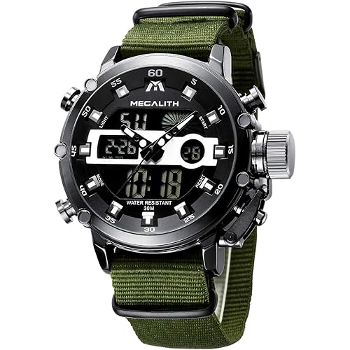 MEGALITH Mens Watches Waterproof Digital Military Sport Tactical Multifunction Heavy Duty Led Digital Watch for Men, Alarm Stopwatch, Nylon/Leather Strap