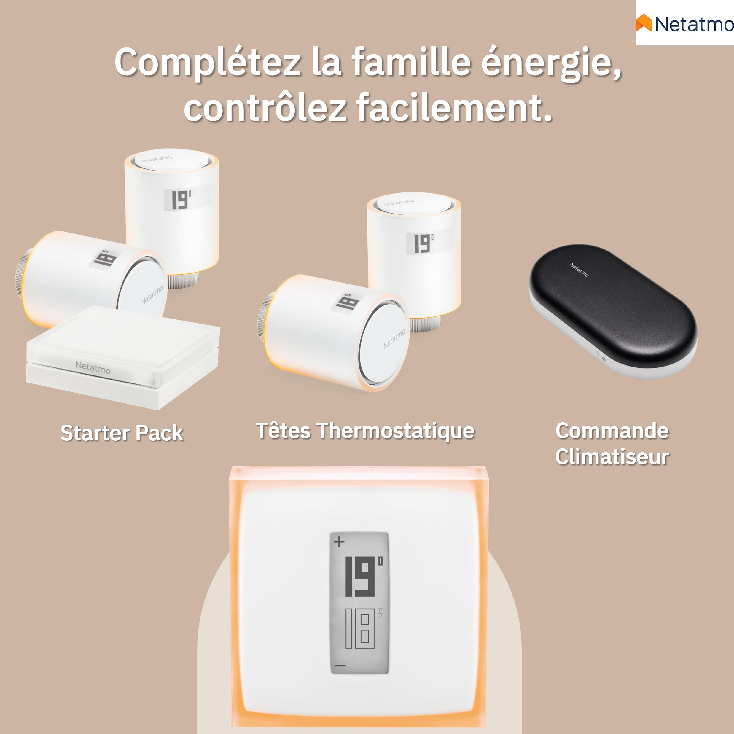 Netatmo Thermostat Connecté et Intelligent Économe en Énergie –WiFi- Réduisez Les Factures & Contrôlez Le Chauffage à Distance par Application, Compatible avec Les Chaudières Individuelles, NTH01-AMZ