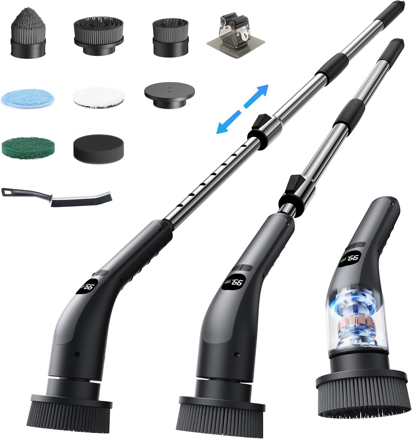 Electric Spin Scrubber, IPX7 Waterproof Shower Cleaning Brush with 7 Replaceable Brush Heads,Adjustable Speed and Extended Handle for Easy Cleaning