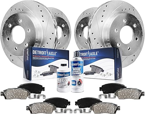 Detroit Axle - Rotores de disco ranurados delanteros y traseros + pastillas de freno de cerámica de repuesto para Nissan Frontier Xterra Suzuki
