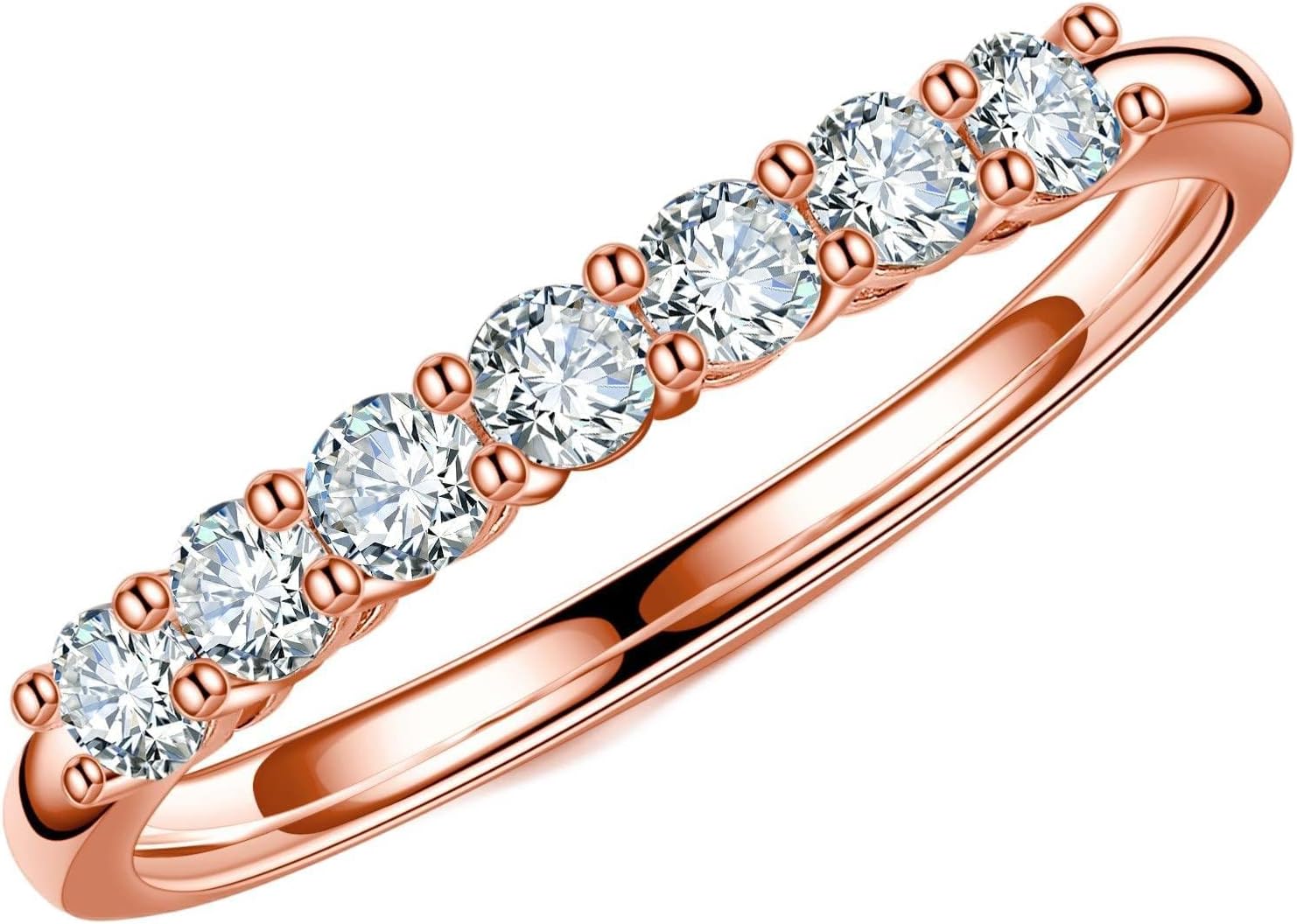 MOOSEA 7 Stone Moissanite Wedding Band for Women, D Color