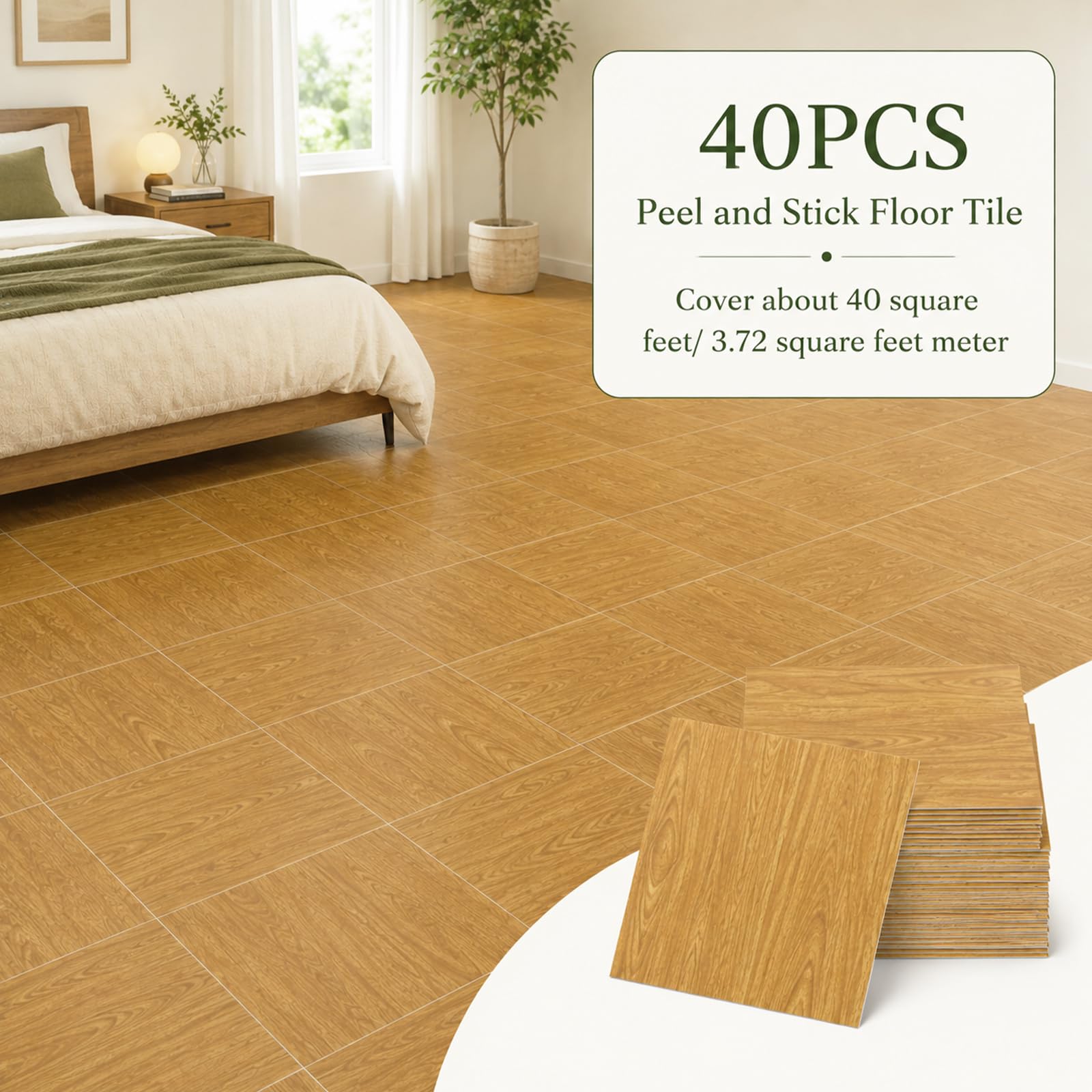 JMIATRY 40 azulejos de vinilo de madera de roble de 30,5 x 30,5 cm