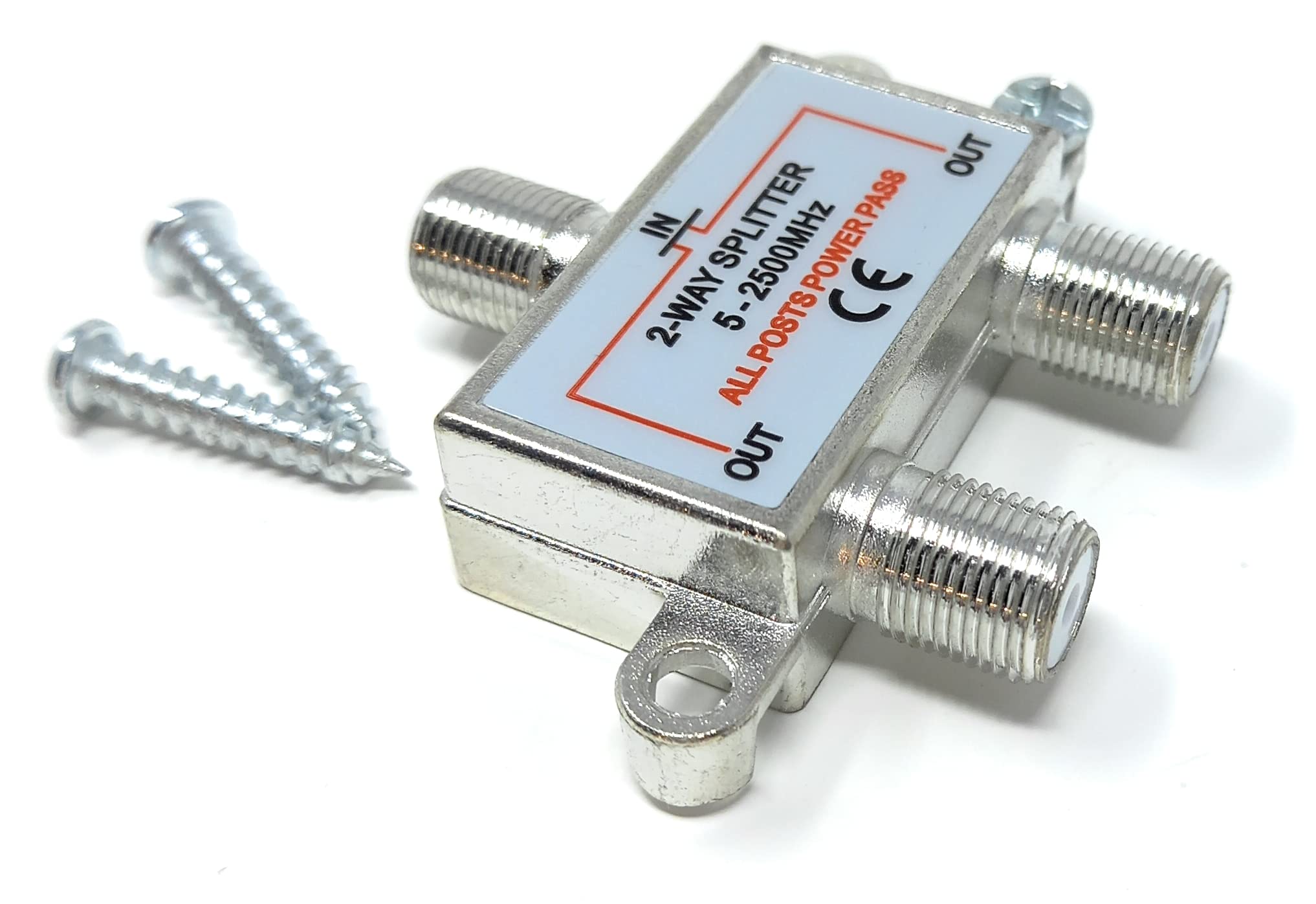 DRUT 2 Way TV Splitter F-Type Screw-on Connectors RF Coaxial Cable Adapter, Passive Wideband Signal, 5-2500Mhz (1 In 2 Out)