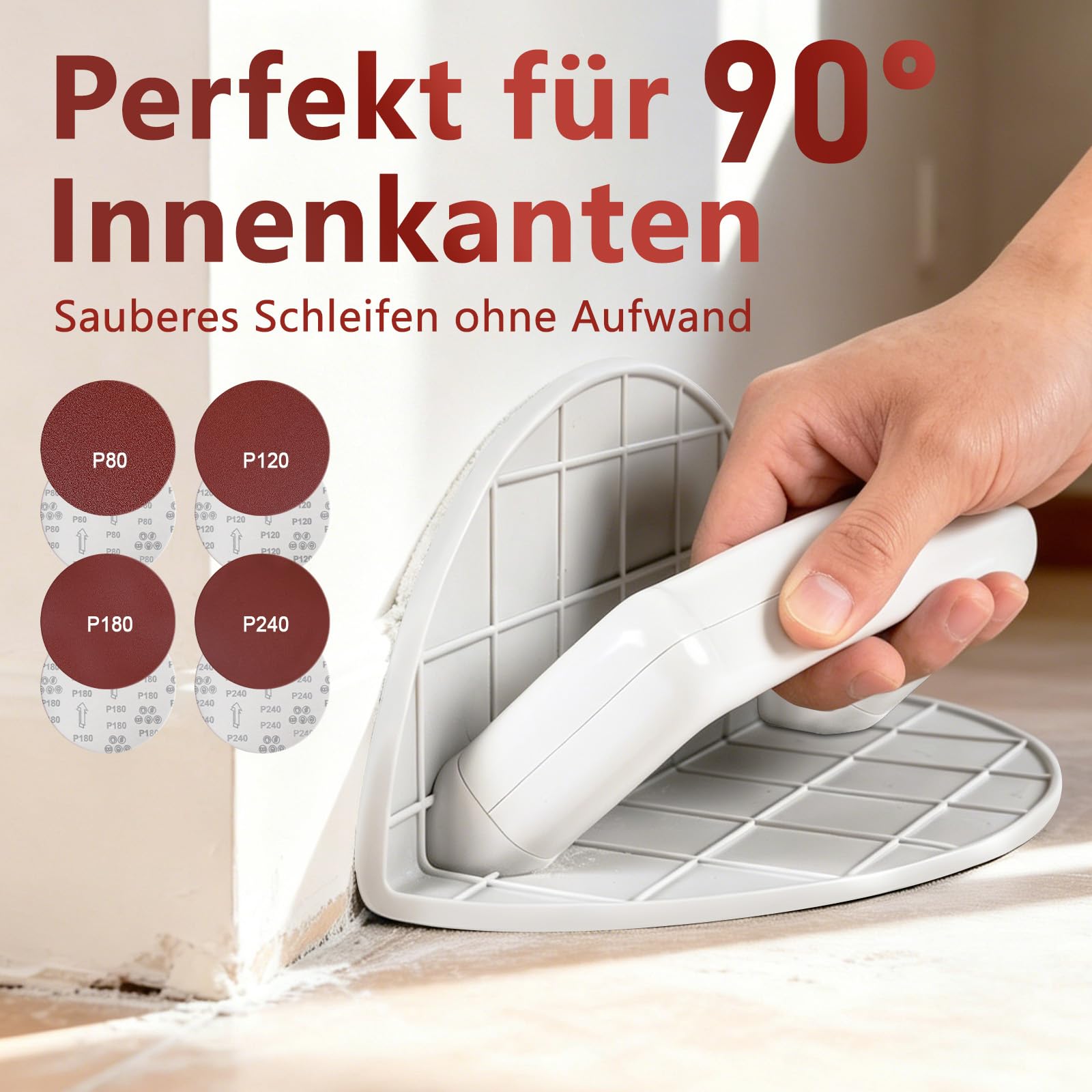 Trockenbau Eckenschleifer selbstklebend Schleifpapier Set 16 Stück | 16-teilig selbstklebendes Schleifpapier 80/120/180/240 Körnung halbkreisförmig HandSchleifer für Ecken, Wände, Trockenbau
