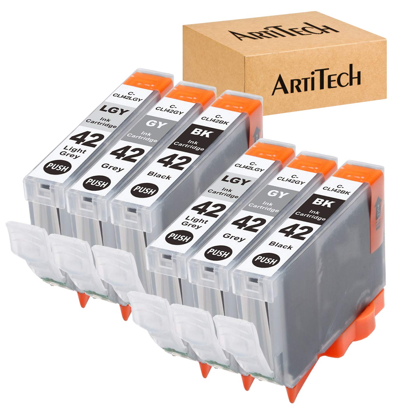 ARTITECH CLI-42 Pixma Pro-100 Ink Replacement for Canon CLI-42 BK CLI-42 GY CLI-42 LGY Compatible Ink Cartridge Use for Pixma Pro-100 Pro-100s Printers 6 Value Pack (2 Black, 2 Gray, 2 Light Gray)