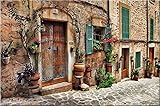 Ancient Italian Mediterranean streets, painting architecture, Tuscan murals, canvas print poster (12x18inch, Unframed)