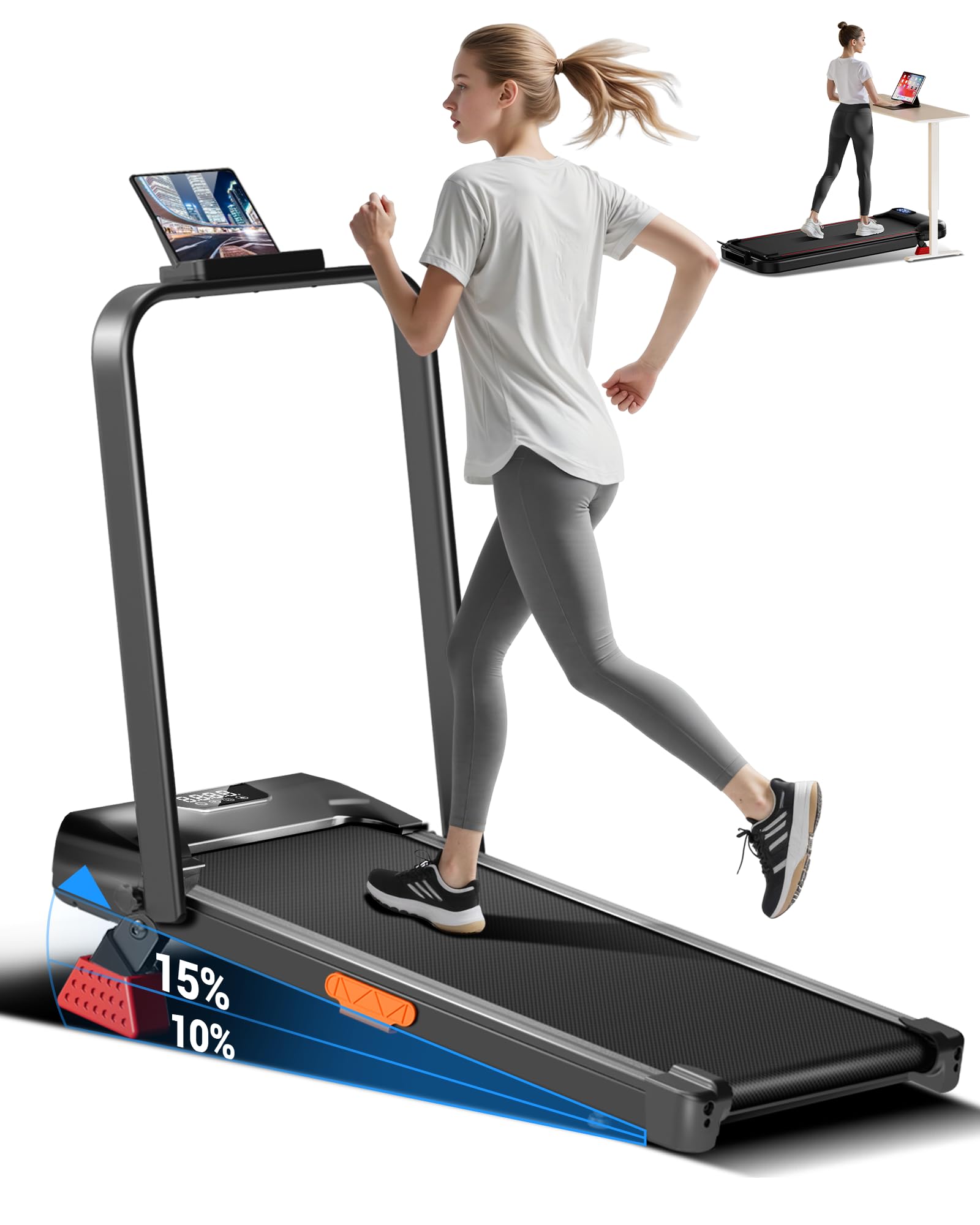 Amazon | 3-in-1 折りたたみ式トレッドミル 15%傾斜とハンドル付き 8KM