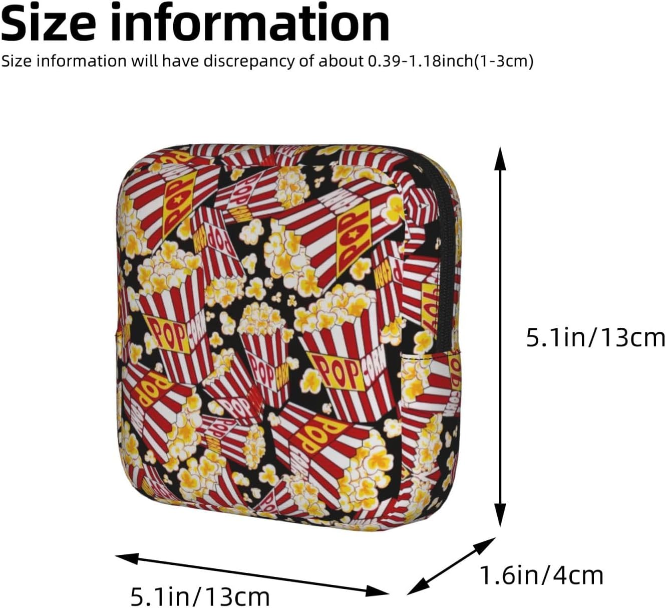 Popcorn Print Print Women Period Bag Sanitary Pouch Portable Pad Pouch Tampon Holder Small Zipper Pouch Storage Bag