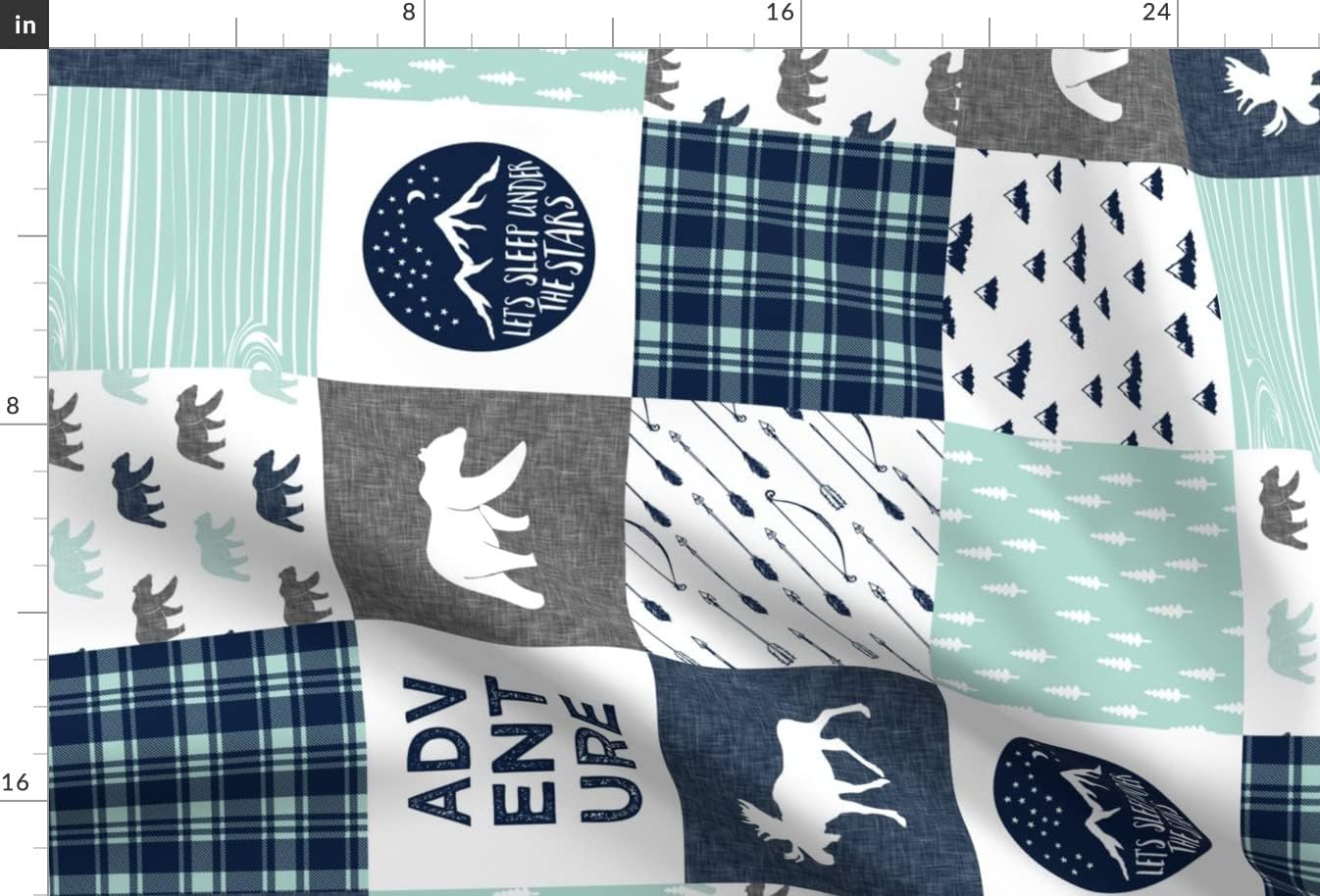 Spoonflower Fabric - Happy Camper Wholecloth Moose Camping Arrows Bear Outdoors Patchwork Printed on Minky Fabric by The Yard - Sewing Baby Blankets Quilt Backing Plush
