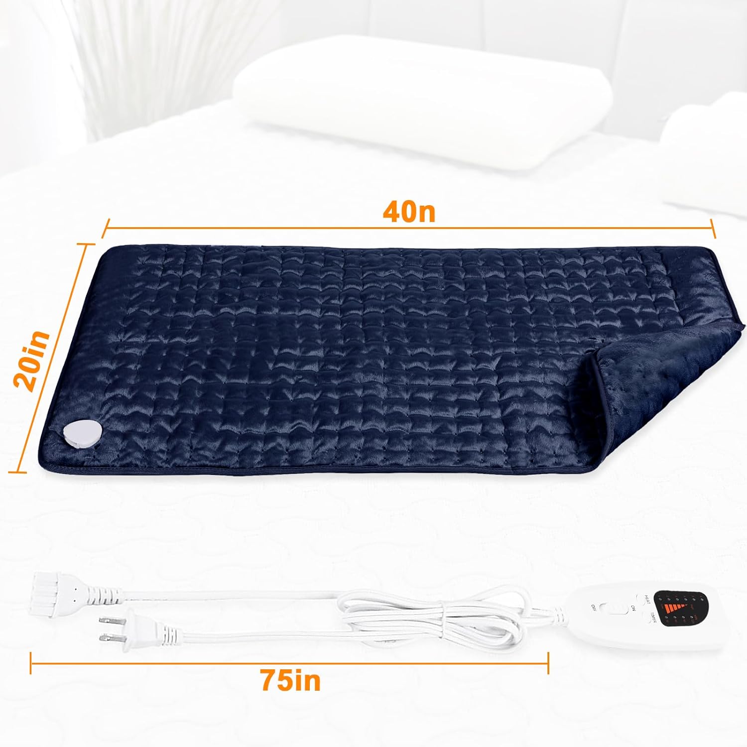 Deepsoon Heating Pad,Electric Heating Pads for Back,Neck,Moist Heating Pad for Abdomen Shoulder Knee Legs,Dry/Moist Heat&Auto Shut Off,Mother's Day Birthday for Men and Women,Navy Blue,40x20 Inch