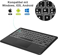 SENGBIRCH Bluetooth Billentyűzet Érintőpaddal - QWERTZ Német Kiosztás, 7 Színű Háttérvilágítás, Vezeték Nélküli, Windows/Android/iOS Kompati 3