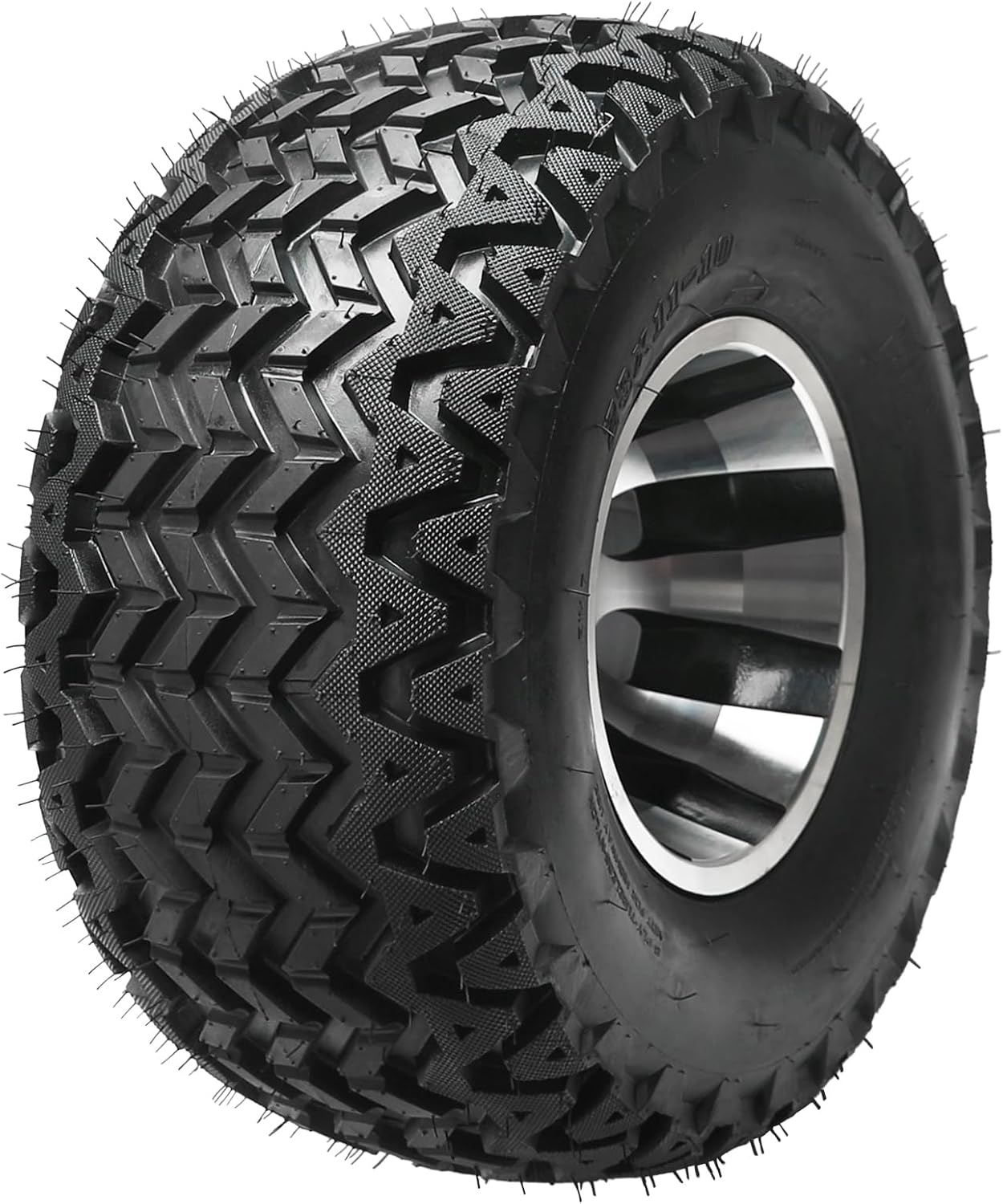 23x10.5-12 & 23x11-10 ATV Wheels and Tires - Go Cart Knobby Tire Tubeless on 4 Lug Aluminum Rim 6PR, with Wheel Center Dust Caps for ATV Golf Cart UTV Go Kart Utility Off-Road Vehicles Lawn Mower