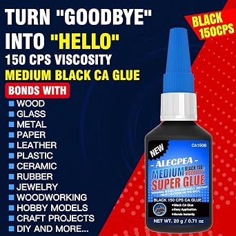 ALECPEA Black CA Glue 20g 150CPS Medium Super Glue for Wood & Leather