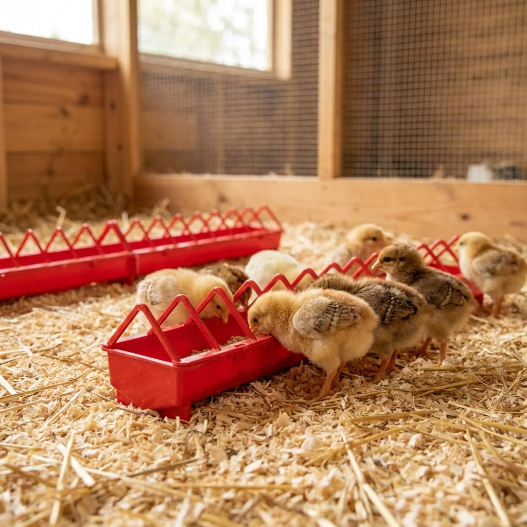 Suinga Pack 4 Comederos plásticos para Gallinas | Rejilla Ancha 100x12x13 cm | Comedero para Pollitos 1ª Edad | Canal Anti-Desperdicio