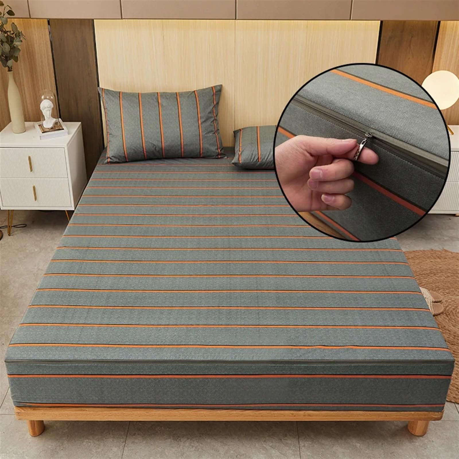 Funda Colchon Impermeable Funda de colchón impermeable estampada con cremallera, Sábana ajustable for cama todo incluido de 6 caras, Protector de colchón transpirable extraíble(Color 08,200X200X30cm 1