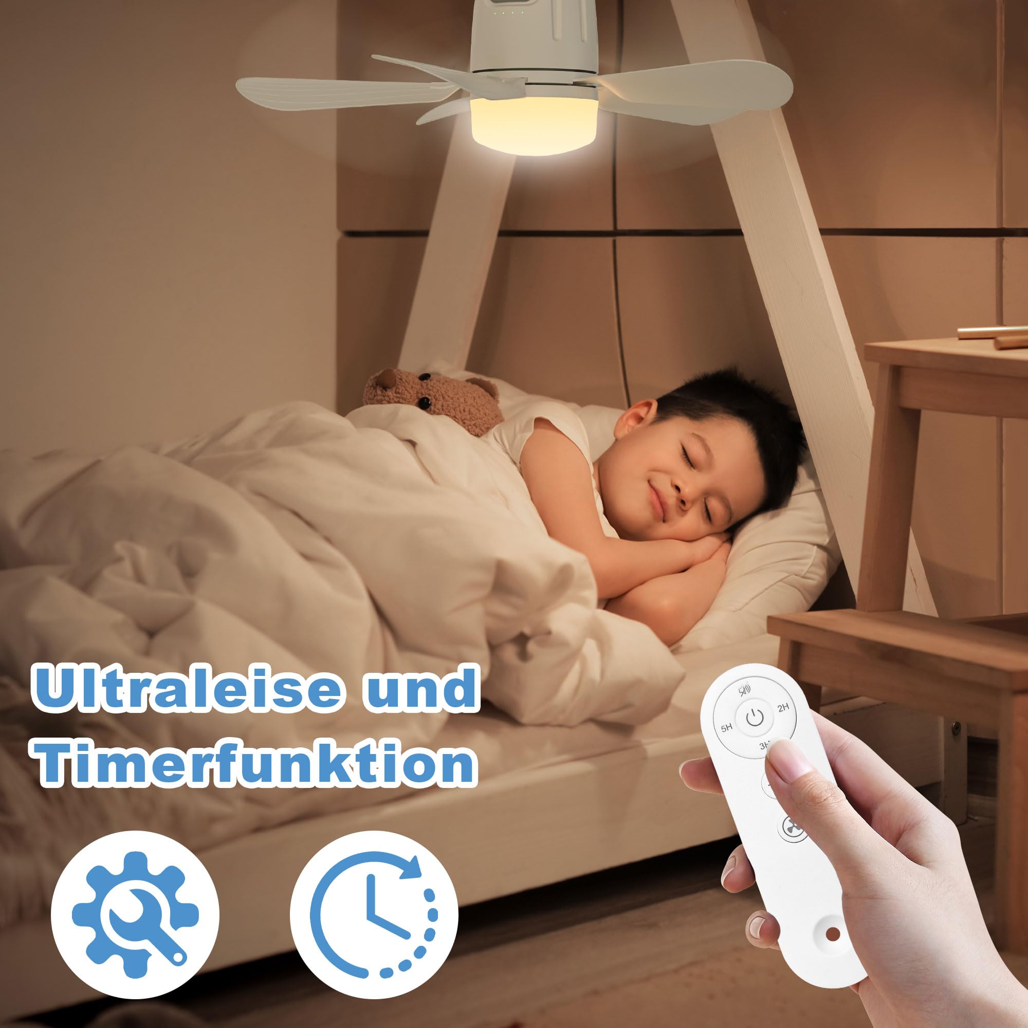 Gliztech Deckenventilator Outdoor 50CM, 20000mAh Camping Ventilator licht mit Akku, Mobiler Ventilator Lampe für Außenbereich, Haken und Fernbedienung, Pavillon, Terrasse, Zelt, Sonnenschirm