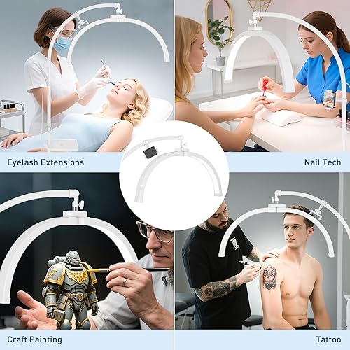 Miniatura 6 de KIRKAS Lámpara de media luna con bandeja de herramientas, lámpara LED de belleza plegable de 21 pulgadas para extensiones de pestañas esteticistas,