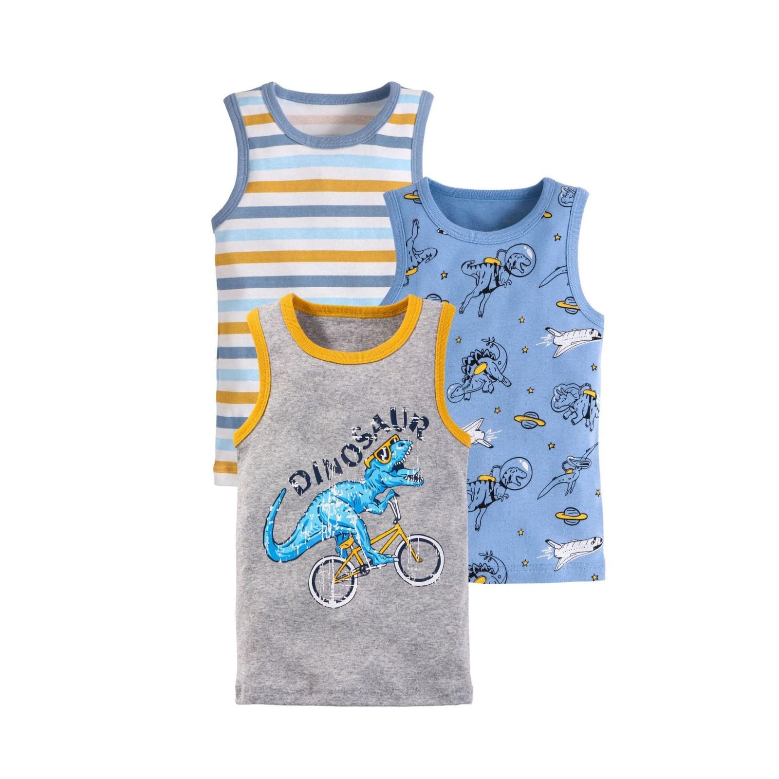 Camiseta para niños 2026, paquete de 3 unidades, camiseta interior de dinosaurio, sin mangas, camiseta interior de algodón, camiseta básica negra