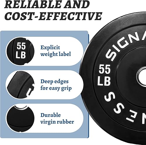 Miniatura 4 de Olympic - Placas de parachoques con agujero de 2 pulgadas, pares y juegos de 10 libras a 55 libras (negro)  placas de peso de goma sólida para