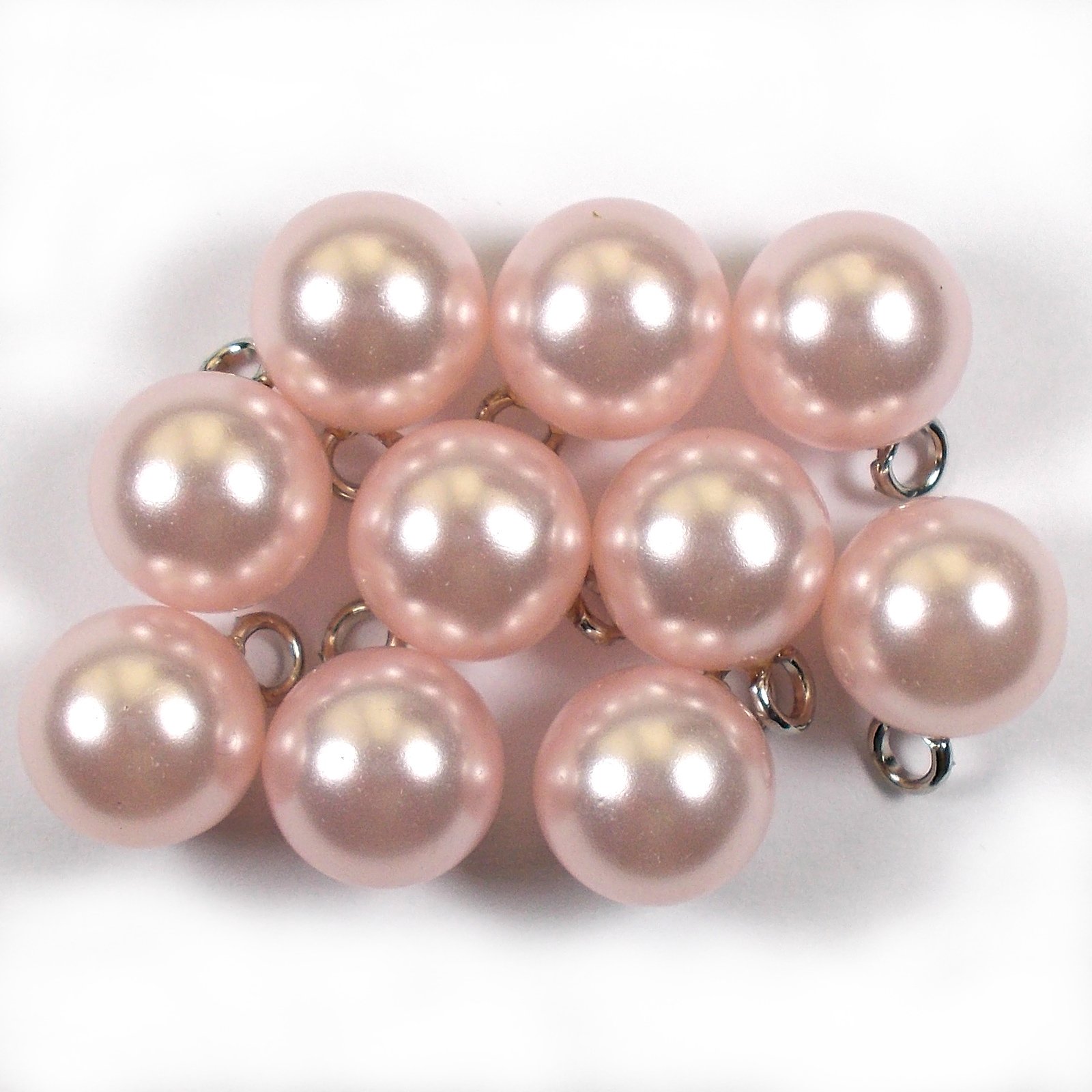 Push The Button Pale Pink Pearl Effect Ball Bauble Button With Metal Shank 14Mm Pack Of 10 (Pale Pink)