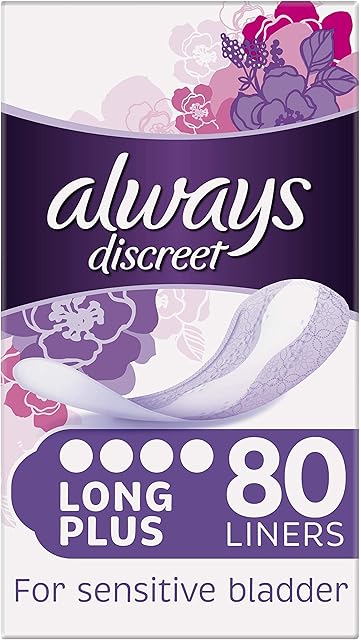 Always Discreet Incontinence Liners Women, 80 High Absorbency Liners (20 x 4 Packs), Thin and Flexible, Long Liners for Sensitive Bladder