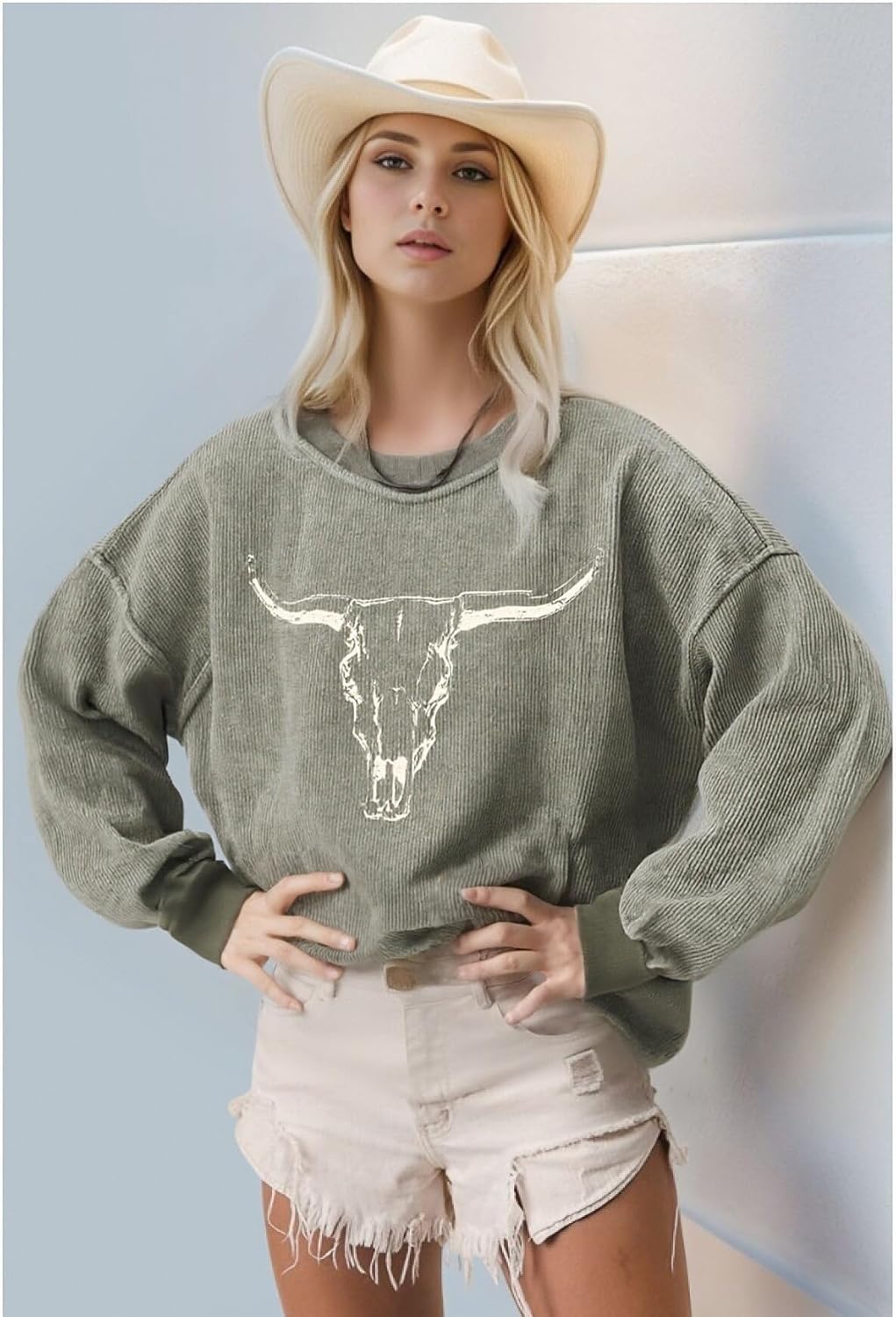 UNIQUEONE Boho Cow Skull Sweatshirt Women Cowgirl Shirt Rodeo Western Country Concert Outfits Nashville Graphic Pullover Tops