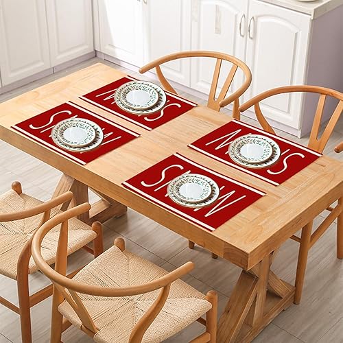 Miniatura 4 de XMNTG Juego de 4 manteles individuales de Navidad, manteles individuales de Navidad, copos de nieve roja, manteles individuales de mesa de invierno,