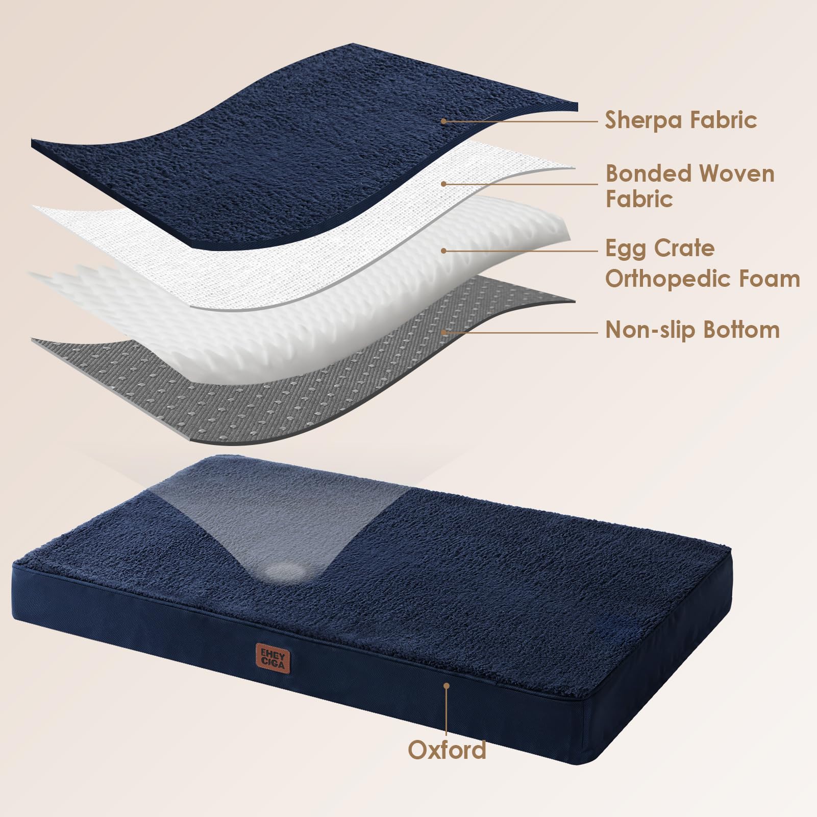 EHEYCIGA Cuccia Cane Interno Taglia Grande XL, (112L x 81W cm) Ortopedica Cuscino per Cani, Cuscino Cane Sfoderabile e Lavabile, Ortopedico Lettino per Cani, Orthopedic Dog Bed, Blu Navy