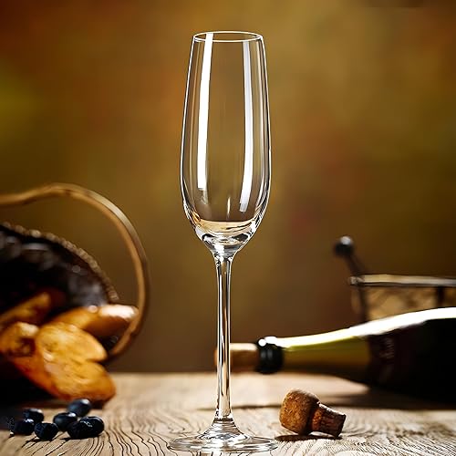 Miniatura 7 de ACHEER Juego de copas de champán de cristal con clase de 6 a 7 onzas, copas de champán sopladas a mano, elegantes flautas, caja de regalo, para
