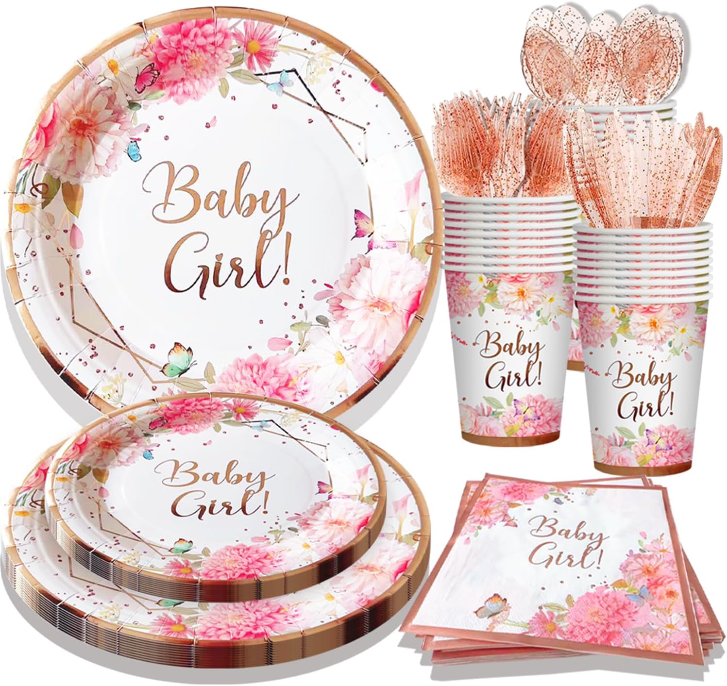 Hqyybf Baby Shower Plates and Napkins, 20 Pink Floral Paper