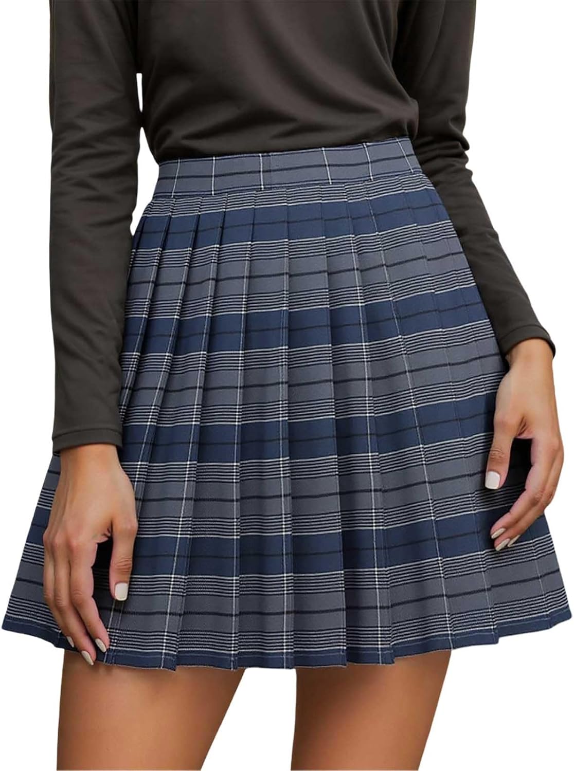 Womens Plaid Pleated Skirt Girls School Uniform Skorts High Waisted A-Line Athletic Tennis Skater Skirt