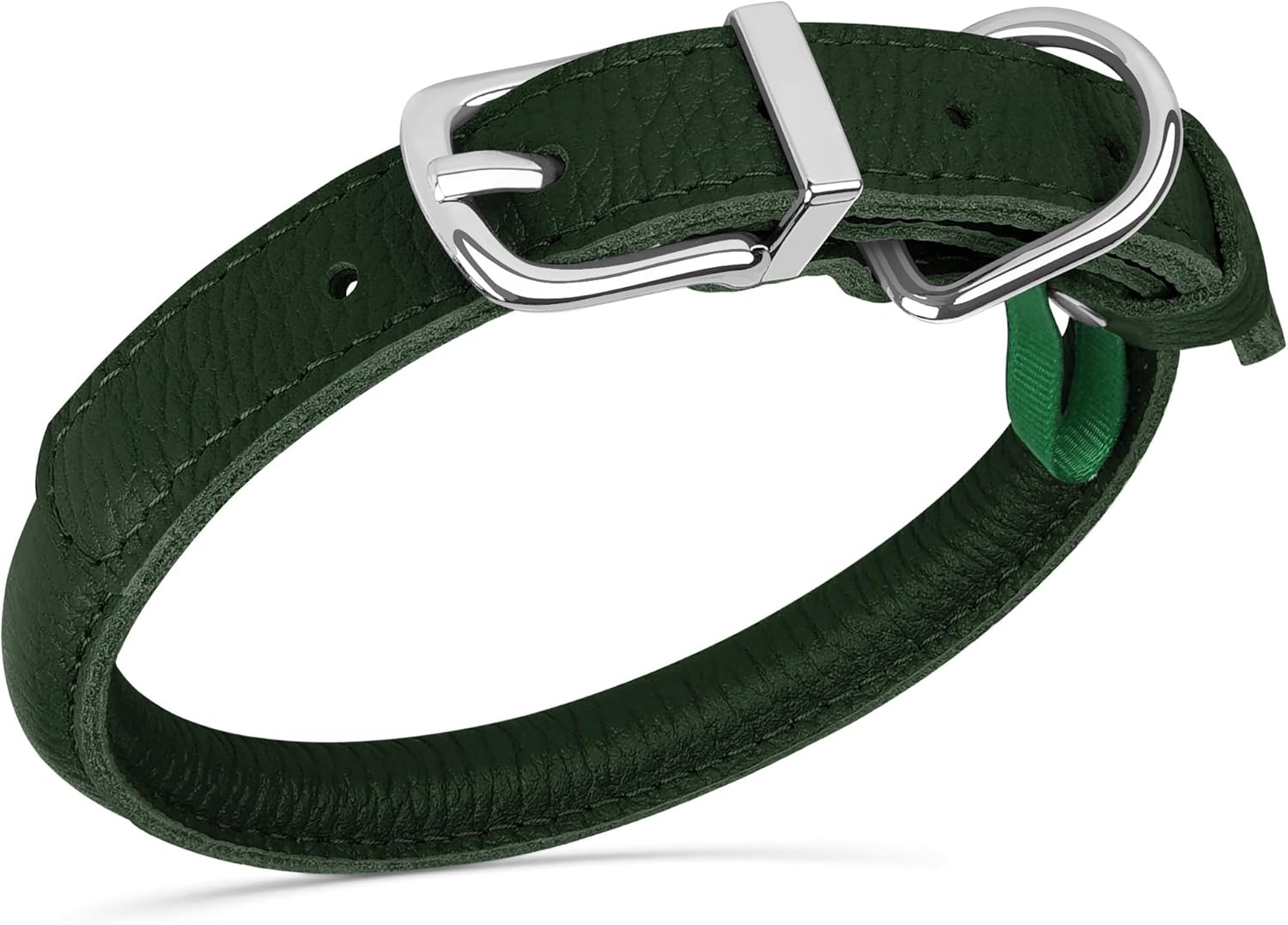 OOPSDOGGY Rolled Leather Dog Collar Soft Roll Collars for Small Medium Large Dogs Puppy (Green, XXL, 20"-24")