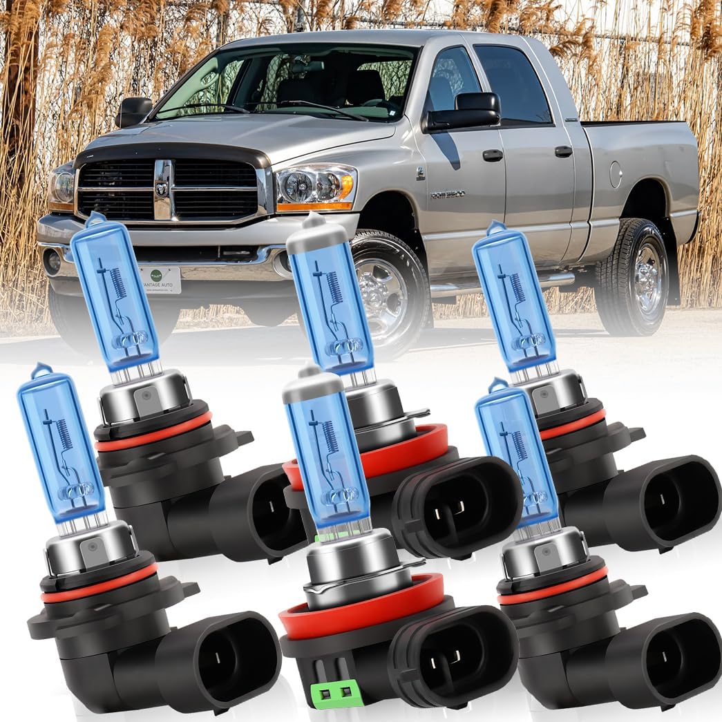 Fit For DODGE RAM 1500 2500 3500,2009-2012 Halogen Headlight Bulbs, 9005 High Beam & H11 Low Beam & 9145 Fog Bulbs Combo Kit, Pack of 6