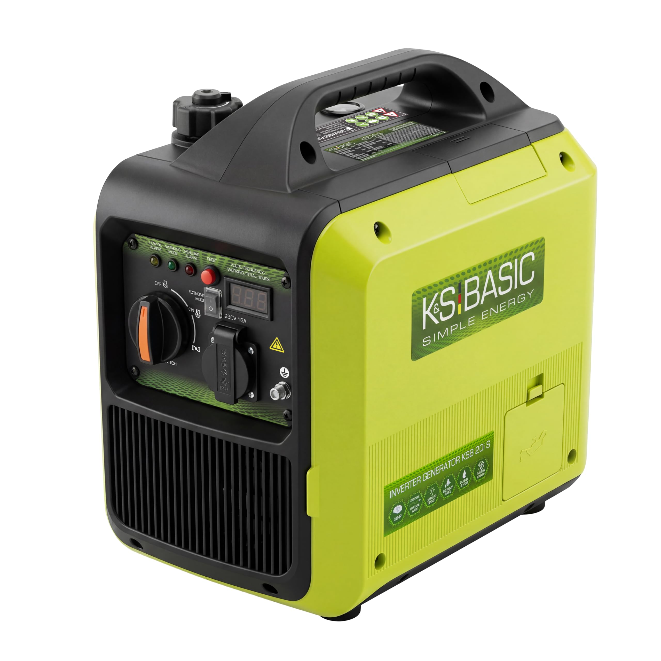 K&S BASIC 20i S generator inwerterowy 2000 W, agregat prądotwórczy na benzynę, agregat prądotwórczy 230 V – czysta fala sinusoidalna, generator prądu z trybem ekologicznym, wyświetlacz LED, moc